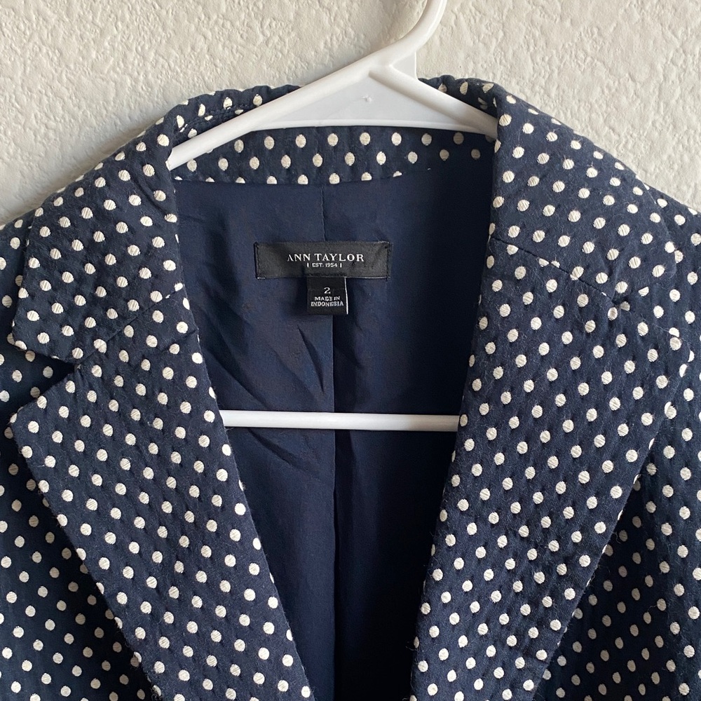 Ann Taylor Navy and White Polka Dot Blazer - Picture 6 of 14
